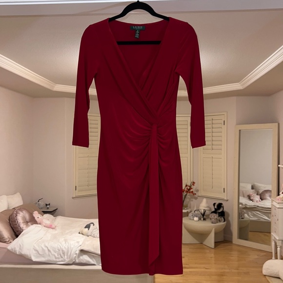 Ralph Lauren Dresses & Skirts - Dark red faux wrap dress Ralph Lauren